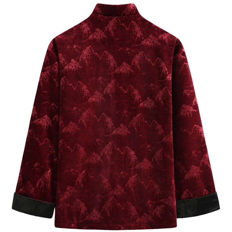 Buddha Stones Chinese New Year Landscape Print Handmade Frog-button Tang Suit Men's Jacket Shirt With Pockets - image 1