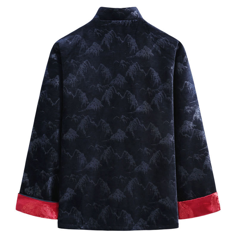 Buddha Stones Chinese New Year Landscape Print Handmade Frog-button Tang Suit Men's Jacket Shirt With Pockets - image 5