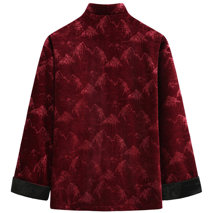 Buddha Stones Chinese New Year Landscape Print Handmade Frog-button Tang Suit Men's Jacket Shirt With Pockets - image 1