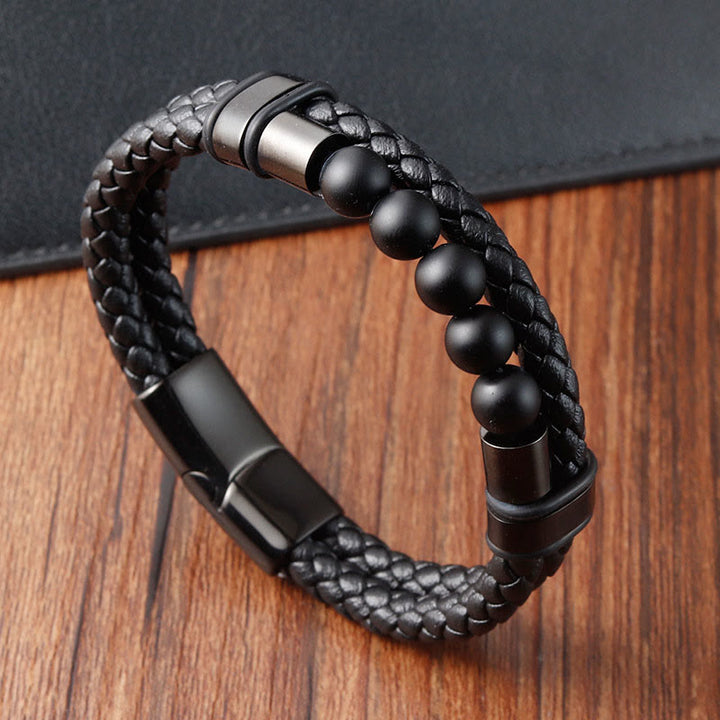 Buddha Stones Lava Rock Frosted Stone Healing Leather Magnetic Buckle Bracelet