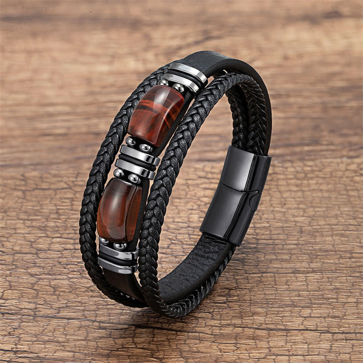 Buddha Stones Tiger Eye Stone Courage Willpower Multi-layer Leather Bracelet