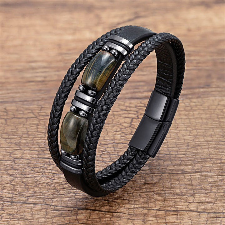 Buddha Stones Tiger Eye Stone Courage Willpower Multi-layer Leather Bracelet - Black-Yellow Tiger Eye - 18-22cm - image 10