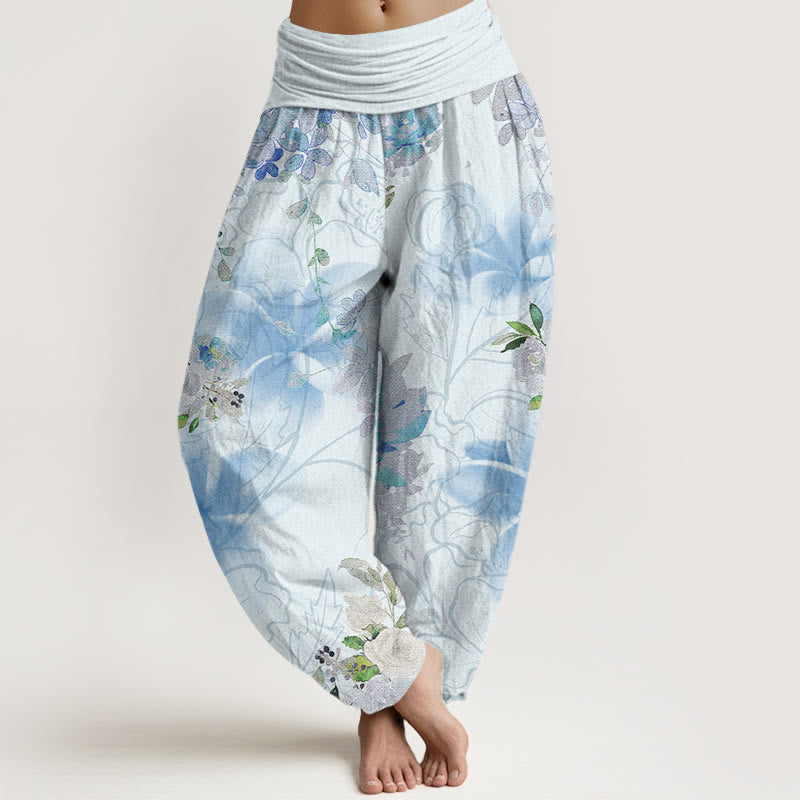 Buddha Stones Various Flowers Leaves Pattern Women's Elastic Waist Harem Pants