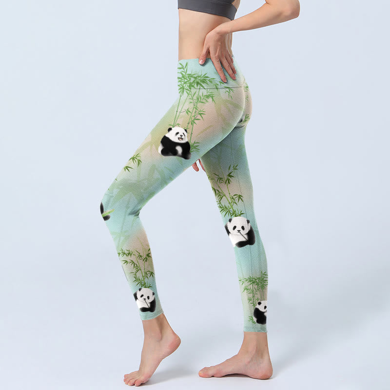 Buddha Stones Pandas Bamboo Print Gym Leggings Women's Yoga Pants - image 3