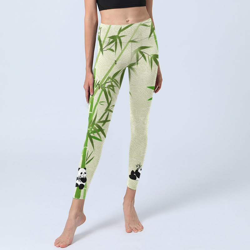 Buddha Stones Lush Bamboo Panda Auspicious Cloud Waves Print Gym Leggings Women's Yoga Pants - image 6