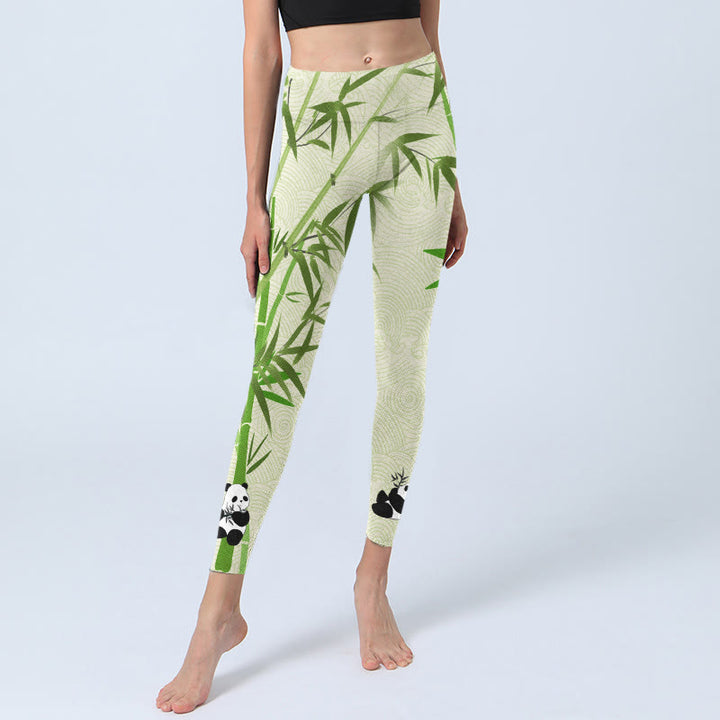 Buddha Stones Lush Bamboo Panda Auspicious Cloud Waves Print Gym Leggings Women's Yoga Pants - image 6