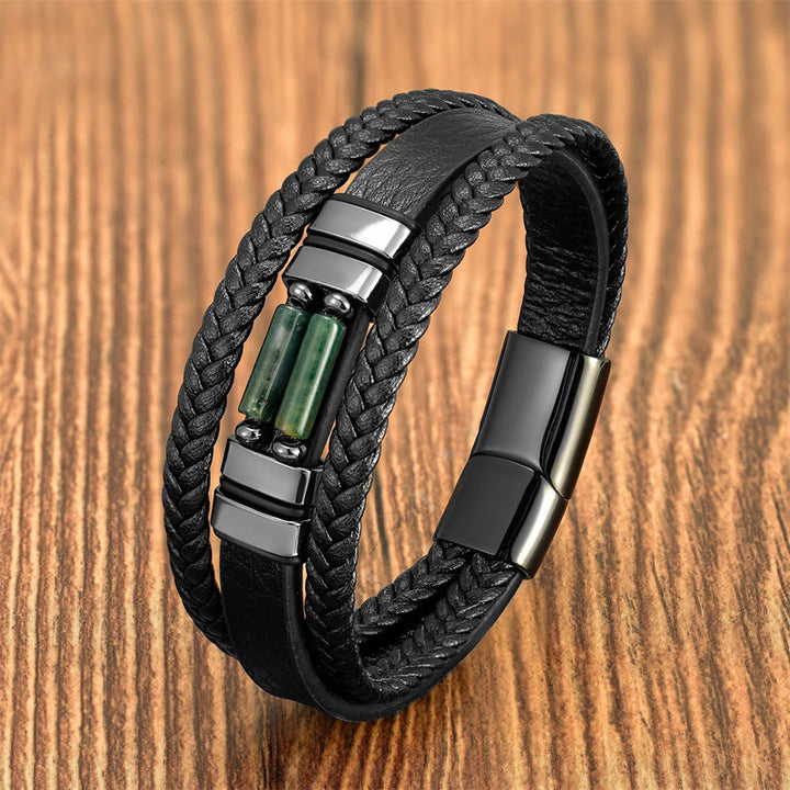 Buddha Stones Tiger Eye Lazurite Hematite Picture Jasper Black Onyx Strength Multi-layer Leather Bracelet - Agate - 18-22cm - image 7