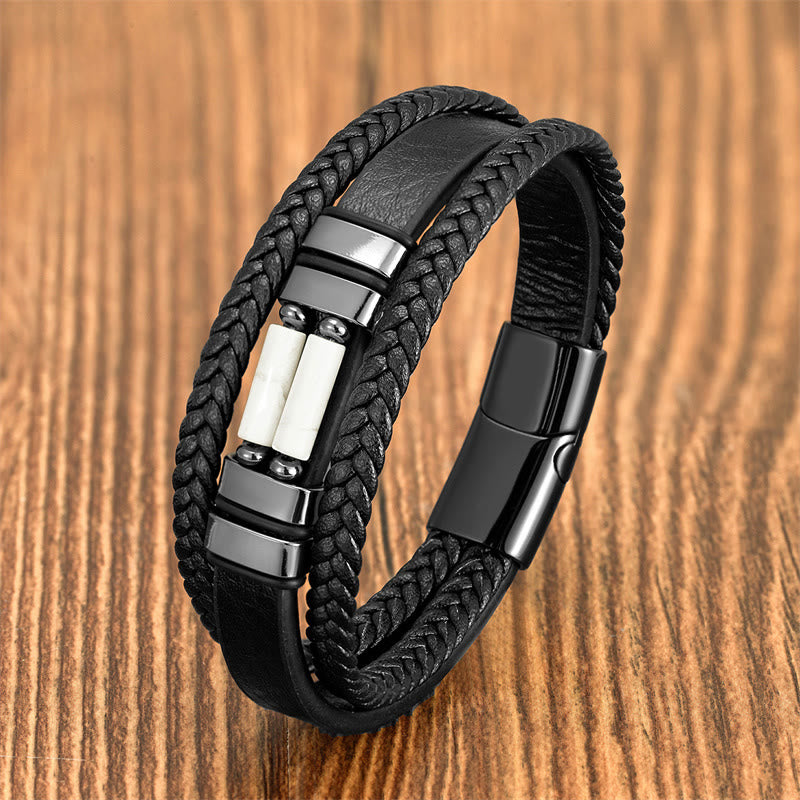 Buddha Stones Tiger Eye Lazurite Lapis Lazuli Hematite Picture Jasper Black Onyx Strength Multi-layer Leather Bracelet - White Turquoise(Synthetic) - 18-22cm - image 14