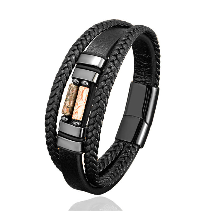 Buddha Stones Tiger Eye Lazurite Hematite Picture Jasper Black Onyx Strength Multi-layer Leather Bracelet - image 11