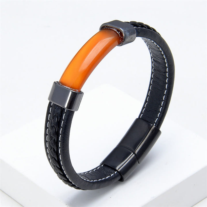Buddha Stones Lazurite Tiger Eye Rhodonite Hematite Black Onyx Stone Balance Leather Bracelet - Red Agate - 18-22cm - image 22
