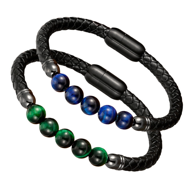 Buddha Stones Blue Agate Tiger Eye Lava Rock Black Onyx Lazurite Lapis Lazuli Bead Protection Leather Bracelet - image 26