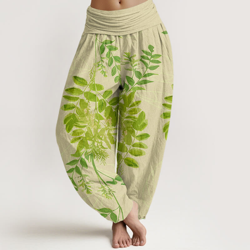 Buddha Stones Green Leaves Branches Women's Elastic Waist Harem Pants - PaleGoldenrod - US22，UK/AU26，EU54 (6XL) - image 0