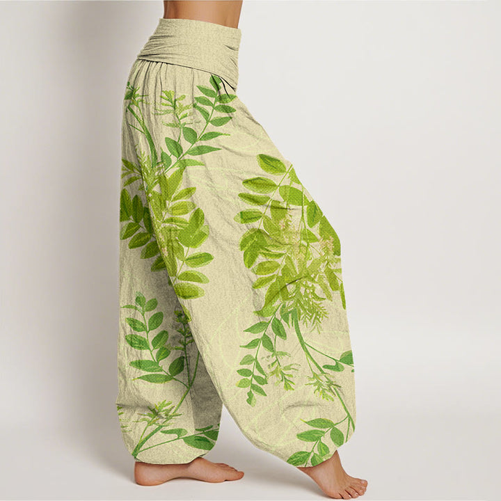 Buddha Stones Green Leaves Branches Women's Elastic Waist Harem Pants