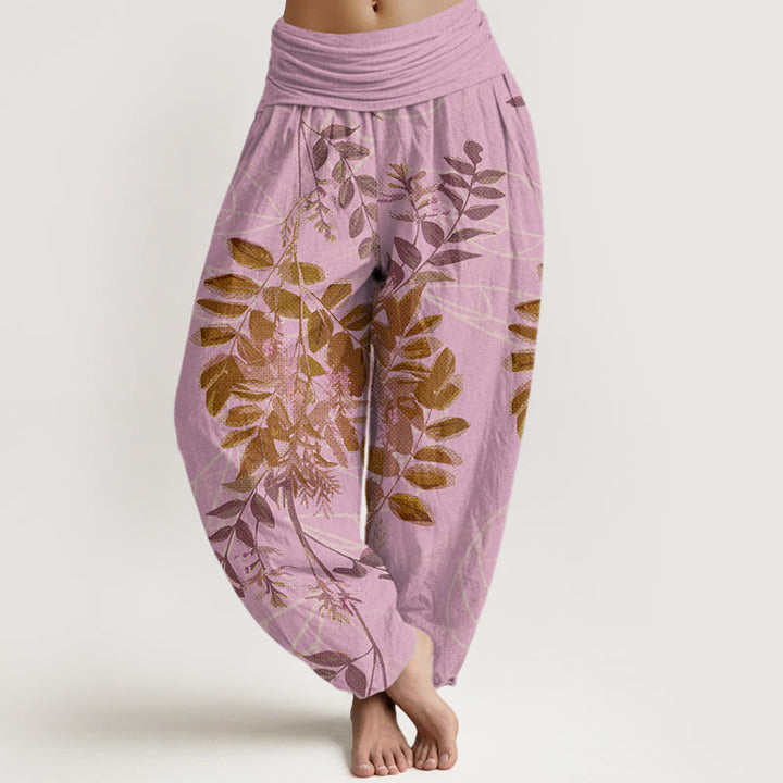 Buddha Stones Cotton Green Leaves Branches Women's Elastic Waist Harem Pants - Pink - US22，UK/AU26，EU54 (6XL) - image 4