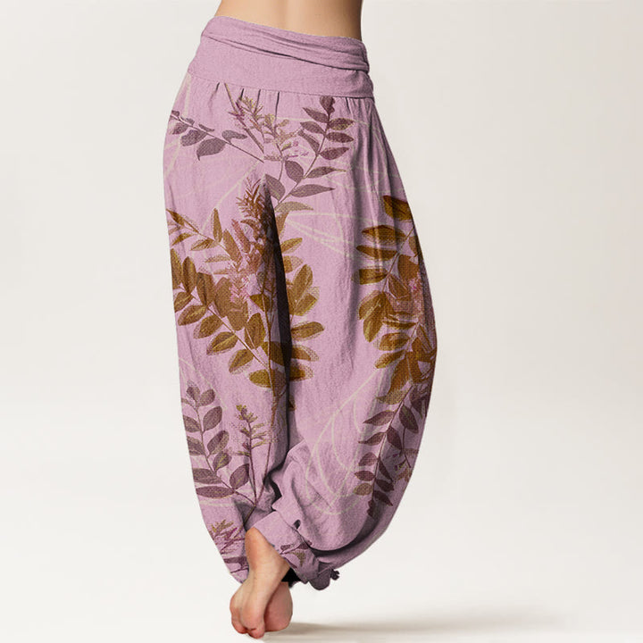 Buddha Stones Cotton Green Leaves Branches Women's Elastic Waist Harem Pants - image 5