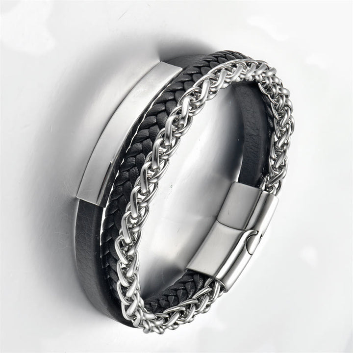 Buddha Stones Multi-layered Titanium Steel Calm Leather Buckle Bracelet - image 7