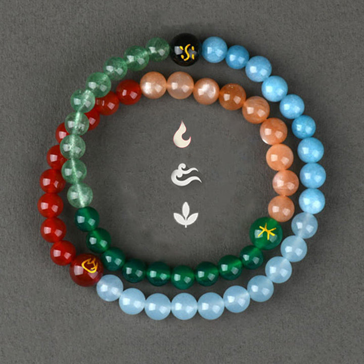 Buddha Stones Five Elements Various Crystal Agate Strawberry Quartz Wisdom Bracelet - image 19