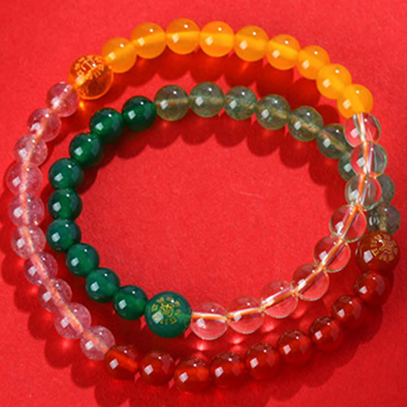 Buddha Stones Five Elements Various Crystal Agate Strawberry Quartz Wisdom Bracelet - image 12