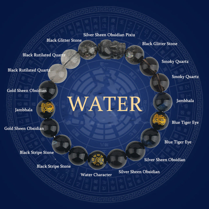 Buddha Stones Five Elements Various Crystal Agate Pixiu Wealth Bracelet - Water(Wrist Circumference: 14-16cm) - 12mm - image 15
