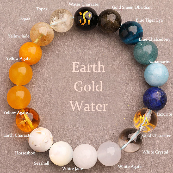 Buddha Stones Five Elements Various Agate Crystal Sun Stone Wisdom Bracelet