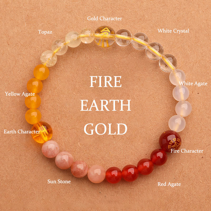 Buddha Stones Five Elements Various Agate Crystal Sun Stone Wisdom Bracelet - Fire Earth Gold(Wrist Circumference: 14-16cm) - 6mm - image 6