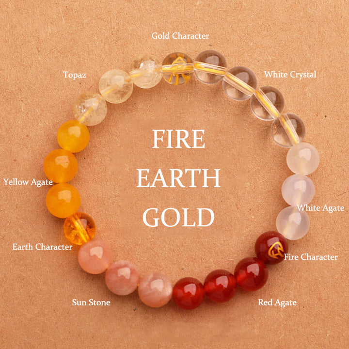 Buddha Stones Five Elements Various Agate Crystal Sun Stone Wisdom Bracelet