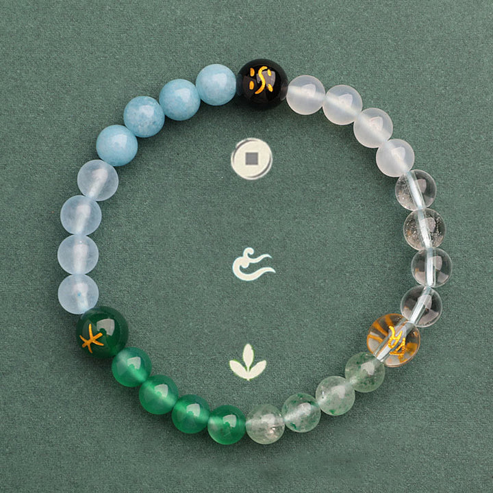 Buddha Stones Five Elements Various Agate Crystal Sun Stone Wisdom Bracelet