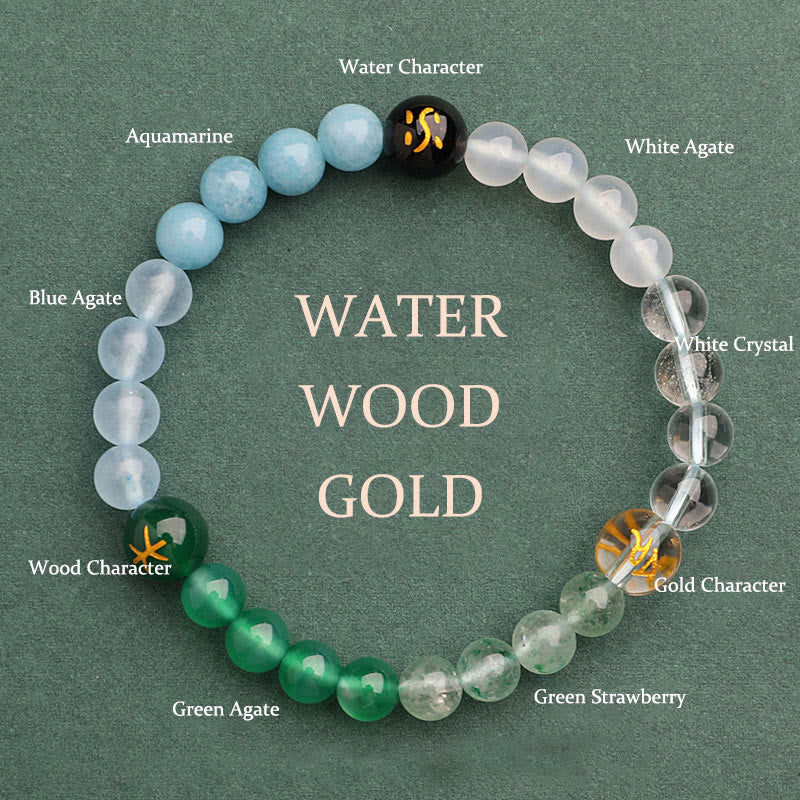 Buddha Stones Five Elements Various Agate Crystal Sun Stone Wisdom Bracelet - Water Wood Gold(Wrist Circumference: 14-16cm) - 6mm - image 25