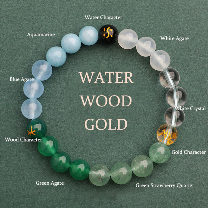 Buddha Stones Five Elements Various Agate Crystal Sun Stone Wisdom Bracelet - Water Wood Gold(Wrist Circumference: 14-16cm) - 8mm - image 23