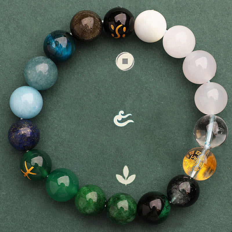 Buddha Stones Five Elements Various Agate Crystal Sun Stone Wisdom Bracelet