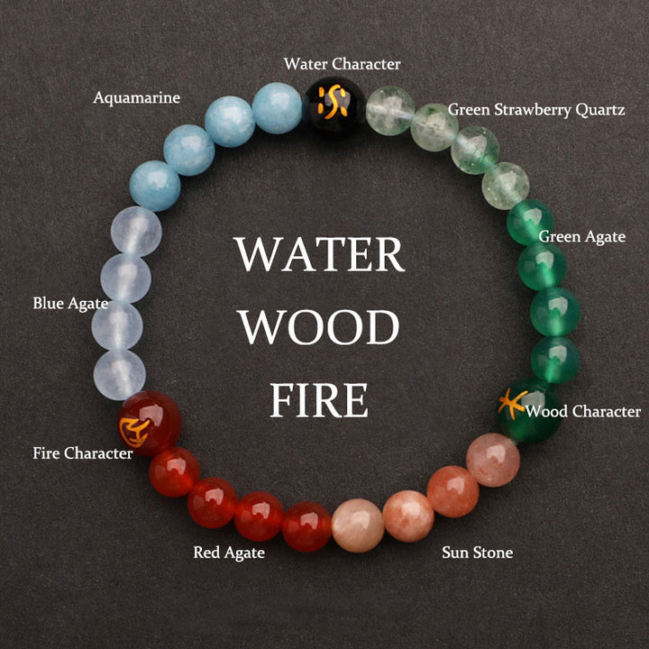 Buddha Stones Five Elements Various Agate Crystal Sun Stone Wisdom Bracelet