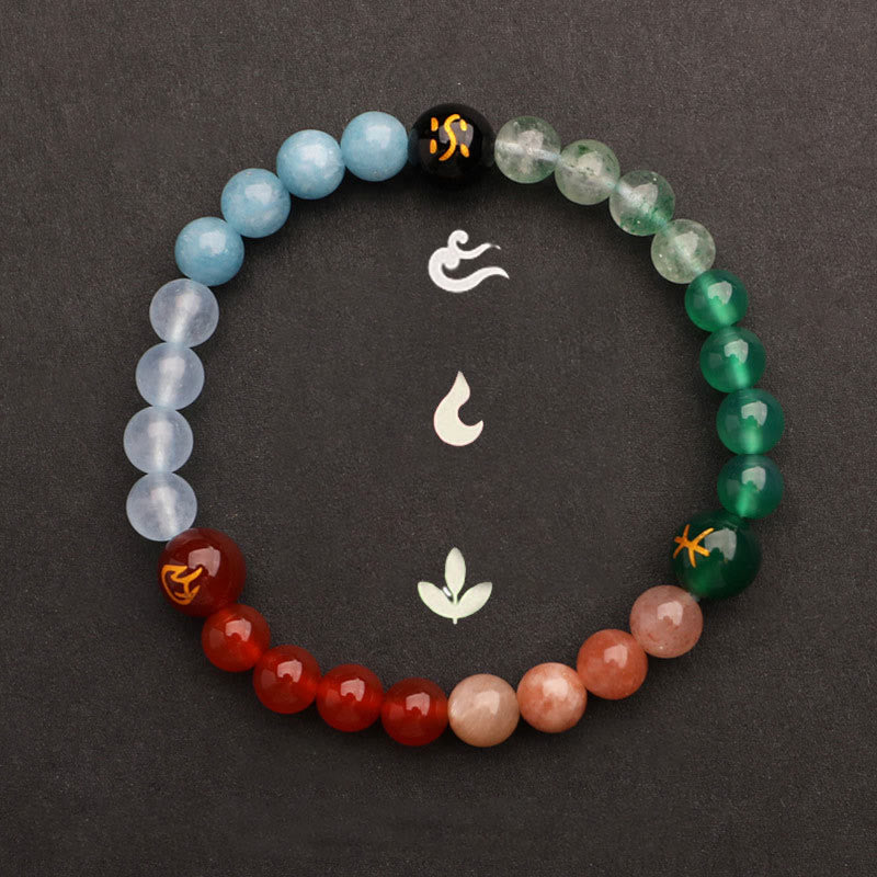 Buddha Stones Five Elements Various Agate Crystal Sun Stone Wisdom Bracelet