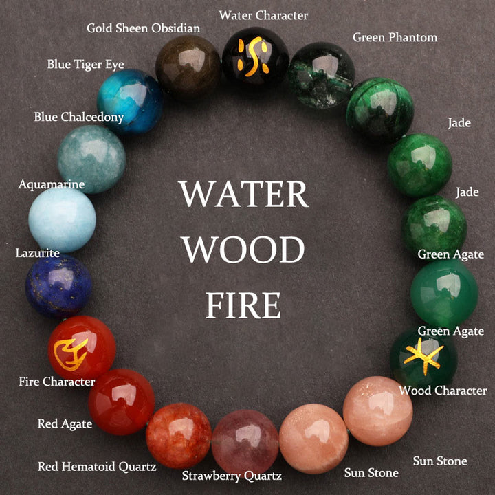 Buddha Stones Five Elements Various Agate Crystal Sun Stone Wisdom Bracelet - Water Wood Fire(Wrist Circumference: 14-16cm) - 12mm - image 29