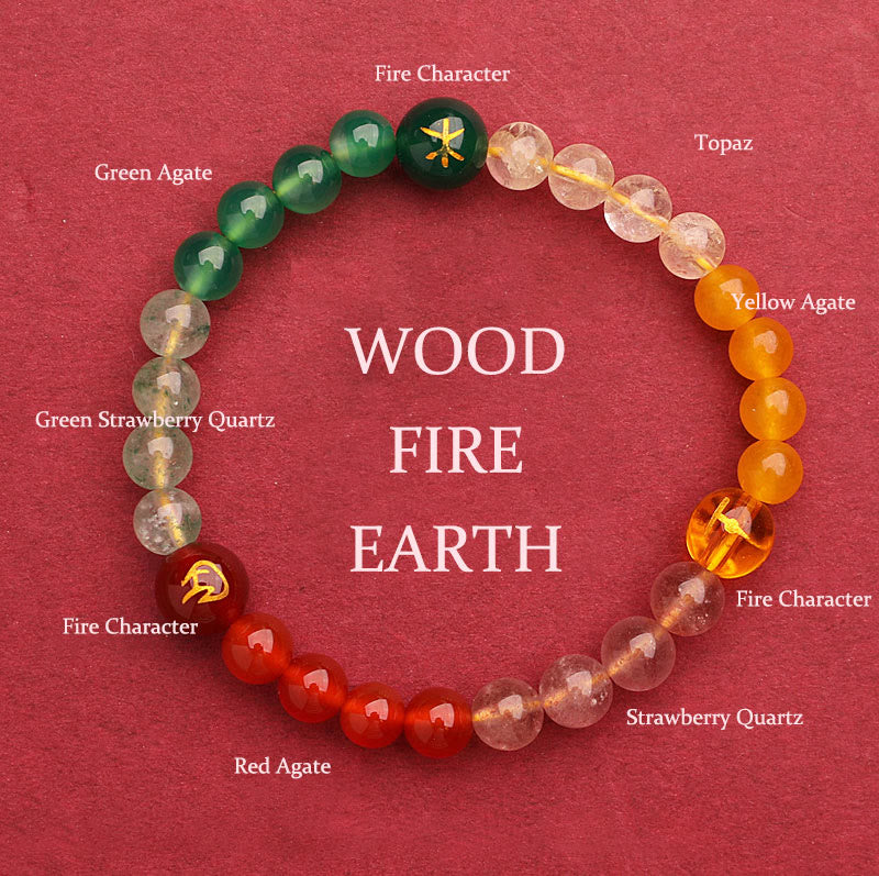 Buddha Stones Five Elements Various Agate Crystal Sun Stone Wisdom Bracelet - Wood Fire Earth(Wrist Circumference: 14-16cm) - 6mm - image 44