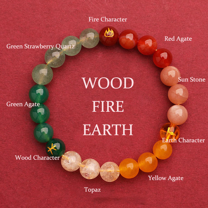 Buddha Stones Five Elements Various Agate Crystal Sun Stone Wisdom Bracelet - Wood Fire Earth(Wrist Circumference: 14-16cm) - 8mm - image 42