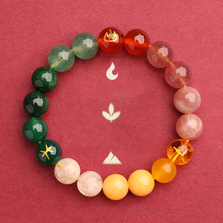 Buddha Stones Five Elements Various Agate Crystal Sun Stone Wisdom Bracelet