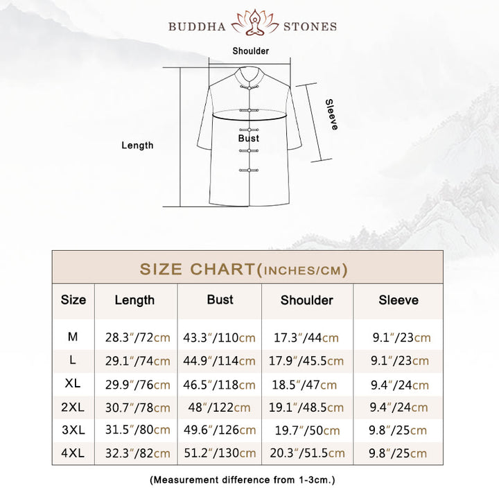 Buddha Stones 2Pcs Frog-Button Fu Character Dragon Bamboo Leaf Short Sleeve Shirt Pants Men's Set