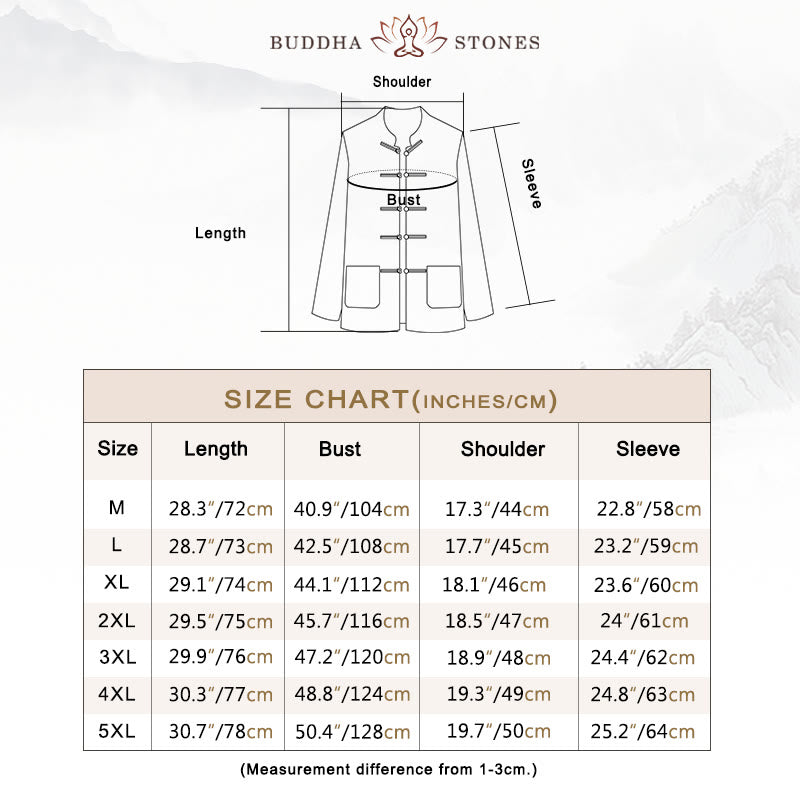 Buddha Stones Men's Tang Long Sleeve Shirt Frog Button With Pocket Stand Collar Comfort Linen Shirt