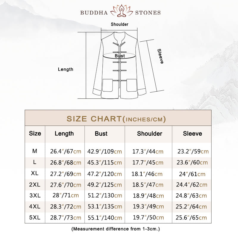 Buddha Stones Solid Color Frog-button Cotton Men's Jacket Shirt Clothing - image 5