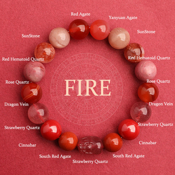 Buddha Stones Five Elements Various Agate Crystal Green Strawberry Quartz Moss Agate Green Phantom Luck Bracelet - Fire(Wrist Circumference: 14-16cm) - 12mm - image 27
