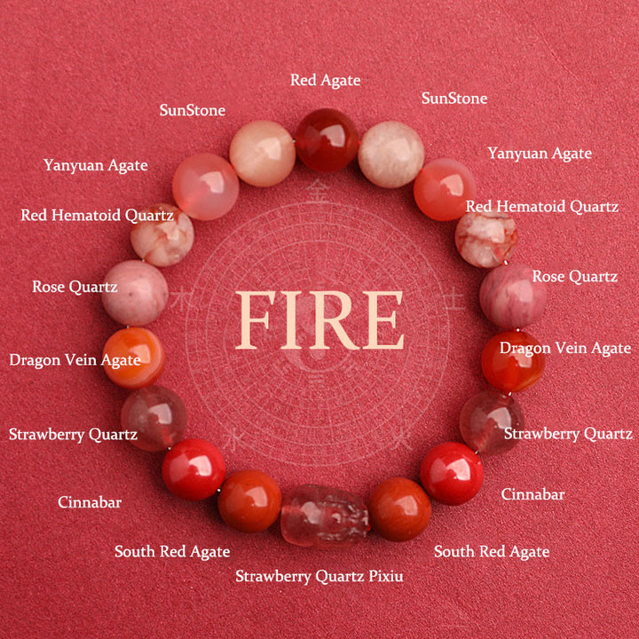 Buddha Stones Five Elements Various Agate Crystal Green Strawberry Quartz Moss Agate Green Phantom Luck Bracelet - Fire(Wrist Circumference: 14-16cm) - 10mm - image 29