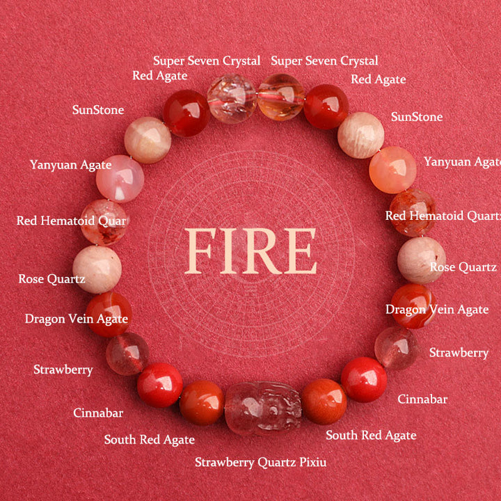 Buddha Stones Five Elements Various Agate Crystal Green Strawberry Quartz Moss Agate Green Phantom Luck Bracelet - Fire(Wrist Circumference: 14-16cm) - 8mm - image 31