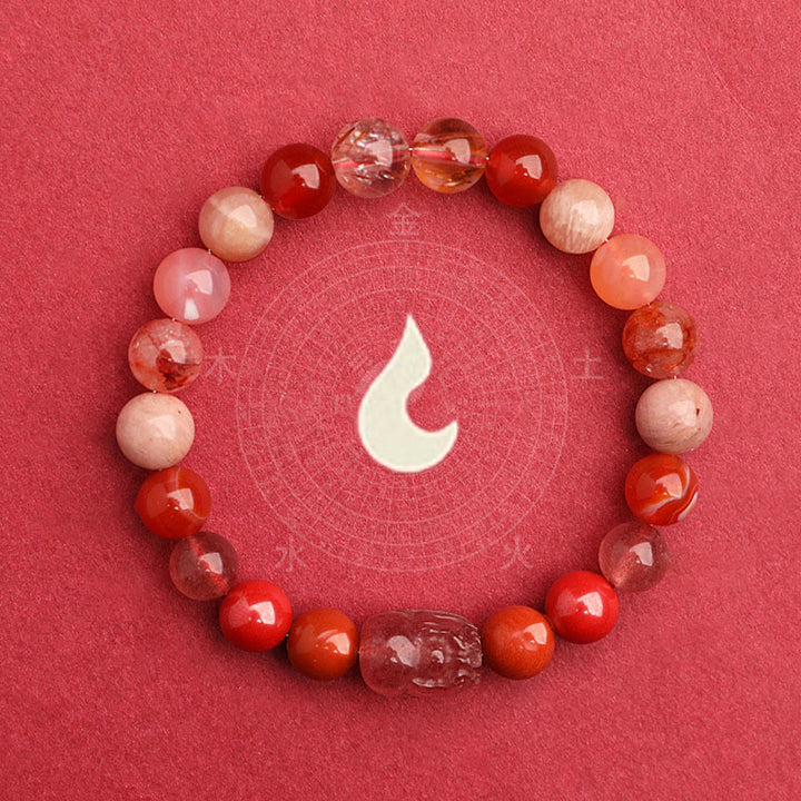 Buddha Stones Five Elements Various Agate Crystal Green Strawberry Quartz Moss Agate Green Phantom Luck Bracelet - image 32