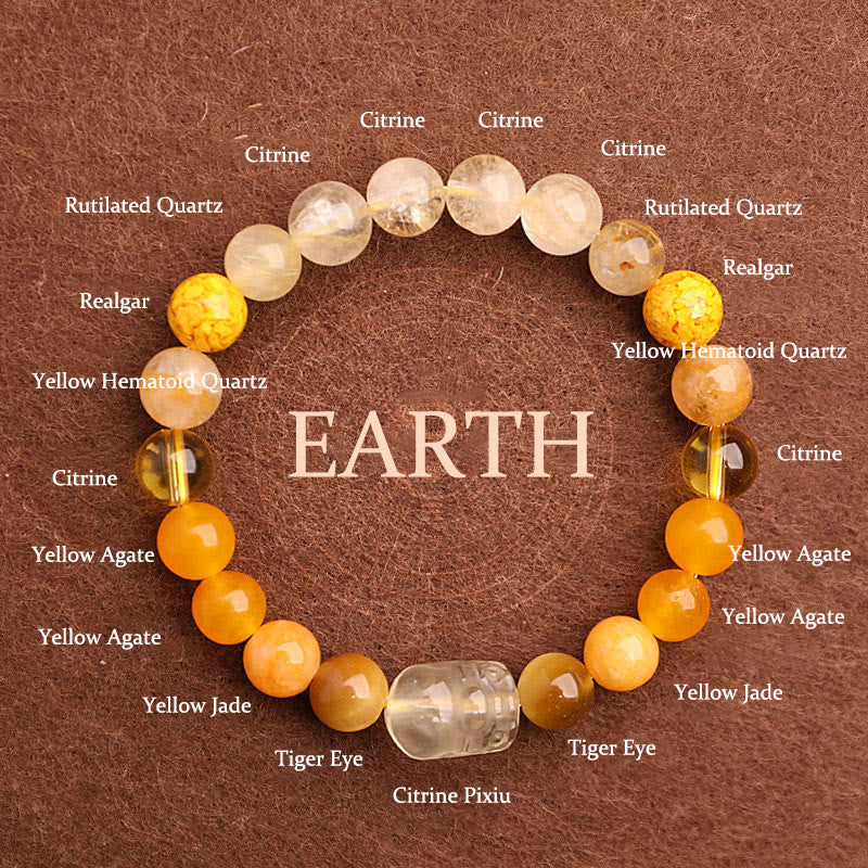Buddha Stones Five Elements Various Agate Crystal Green Strawberry Quartz Moss Agate Green Phantom Luck Bracelet - Earth(Wrist Circumference: 14-16cm) - 8mm - image 37