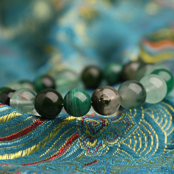 Buddha Stones Five Elements Various Agate Crystal Green Strawberry Quartz Moss Agate Green Phantom Luck Bracelet - image 16