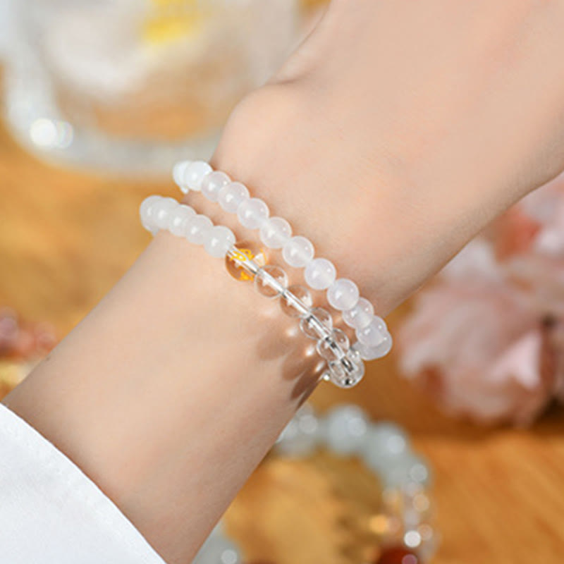 Buddha Stones Five Elements Various Agate Crystal Chalcedony White Crystal White Agate Luck Bracelet