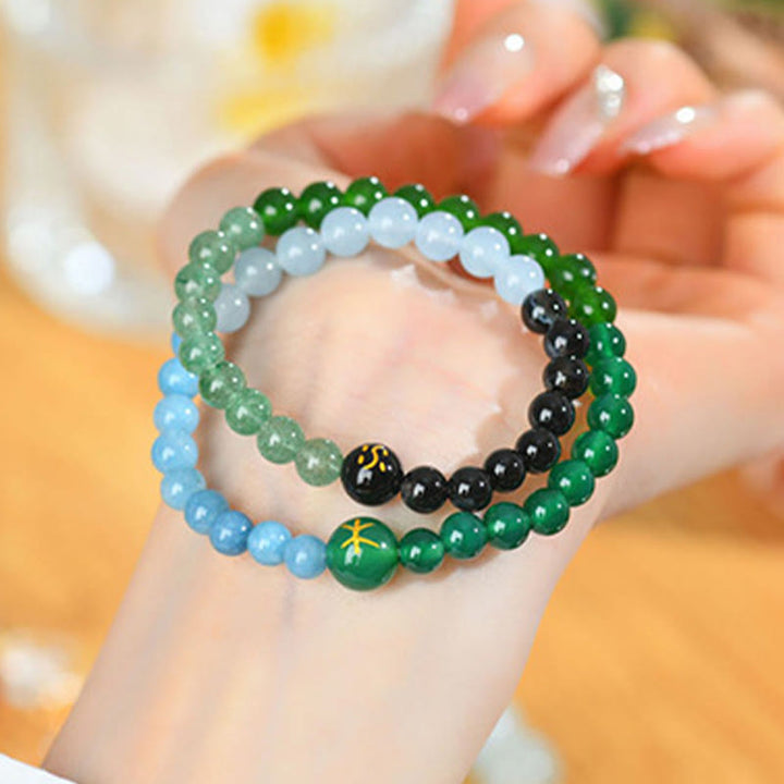 Buddha Stones Five Elements Various Agate Crystal Pearl Black Onyx White Agate White Crystal Luck Bracelet