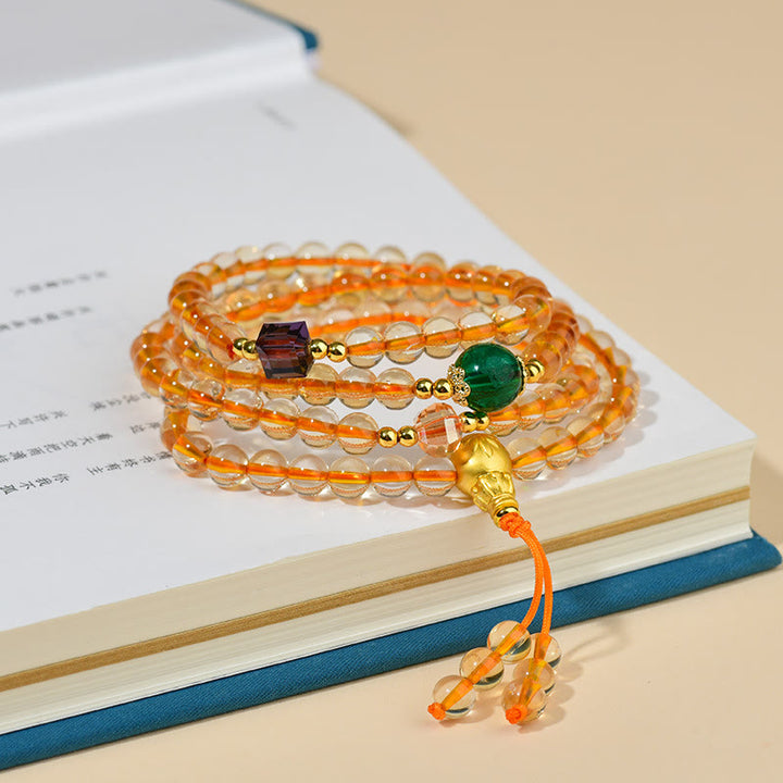 Buddha Stones 108 Mala Beads Citrine Happiness Bracelet