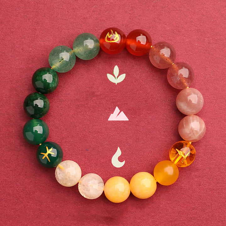 Buddha Stones Five Elements Various Agate Crystal Green Strawberry Quartz Sun Stone Wealth Bracelet - image 1