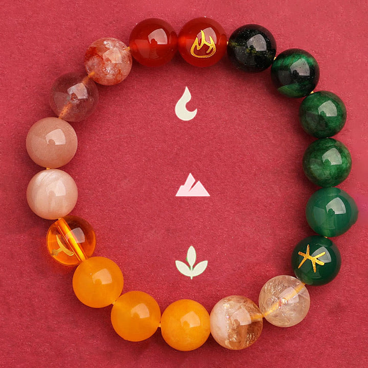 Buddha Stones Five Elements Various Agate Crystal Green Strawberry Quartz Sun Stone Wealth Bracelet